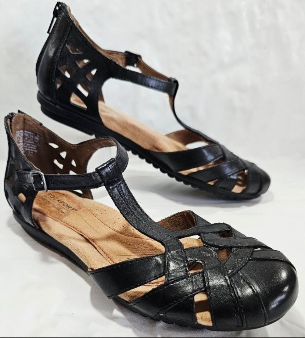 Rockport Cobb Hill Women's Ireland T Strap Sandal Size 8 Black